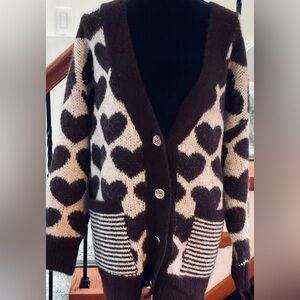 NWT Brown & White Heart Cardigan